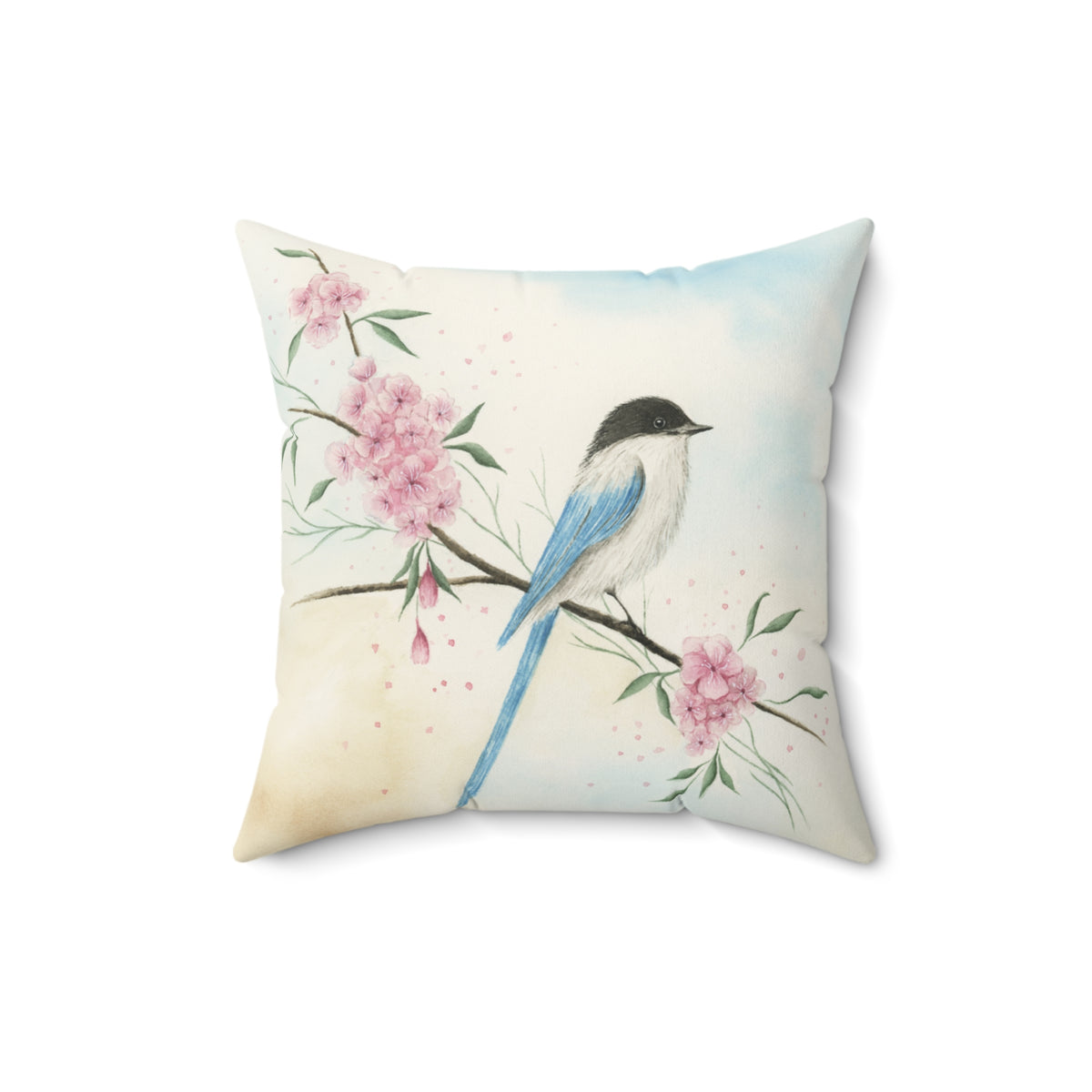 Watercolor Bird Flowers Cushion