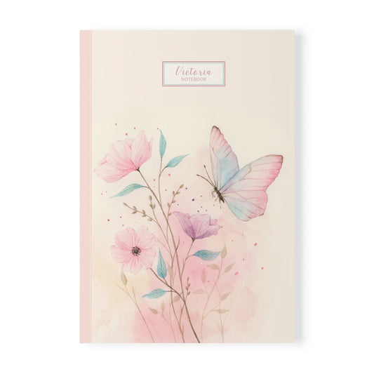 Custom Floral Notebook – Personalized A5 Journal - Pastel Butterfly & Floral