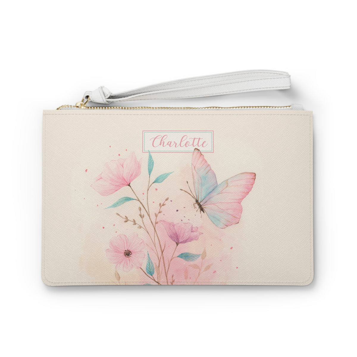 Custom Name Butterfly Floral Clutch Bag