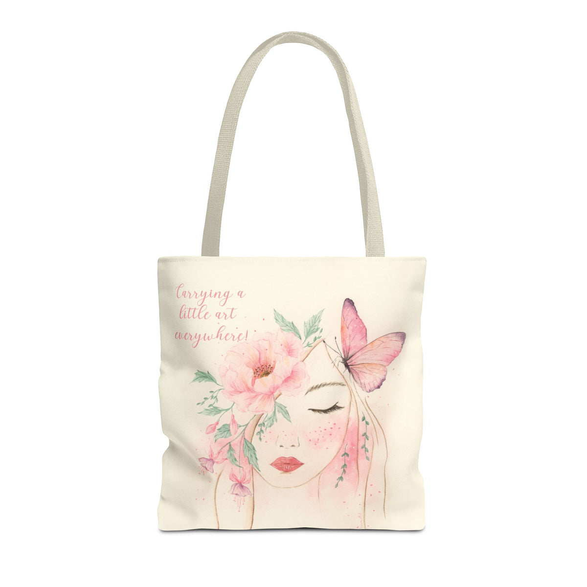 Floral Girl Tote Bag – Watercolor Butterfly & Blossom Canvas Tote