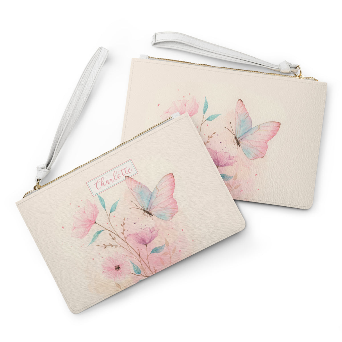 Custom Name Butterfly Floral Clutch Bag